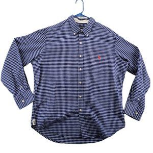 US POLO ASSN Shirt Men's L/S Casual Button Up Check Oxford Blue White XL